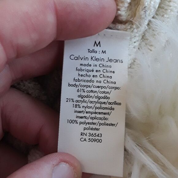 Calvin Klein Lightweight Striped Pullover Off White Gray Sweater - Picture 7 of 7